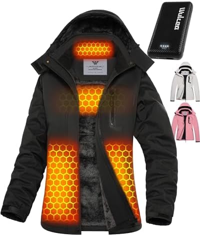Wulcea Women Graphene Heated Jacket 7.4V 16000mAh Battery Pack Fur Lined