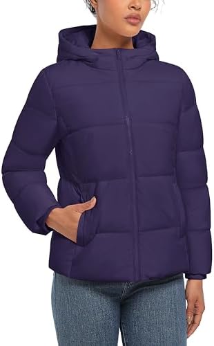 MAGCOMSEN Women’s Down Jacket with Hood Lightweight Thermal Quilted Coat with Pockets Zip-up Winter Warm Puffer Jacket