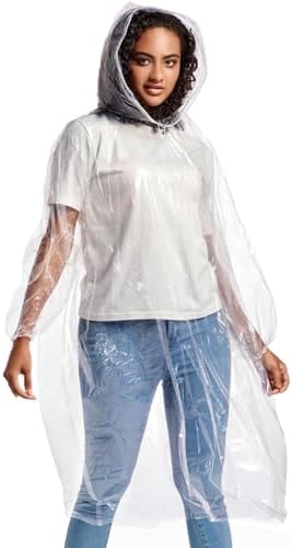Disposable Rain Ponchos for Adults with Drawstring Hood – Emergency Rain Ponchos Family Pack for Women and Men,Clear