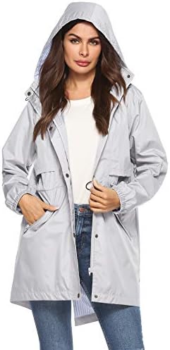 Avoogue Womens Raincoats Waterproof Cinch Waist Breathable All Weather Jacket Long