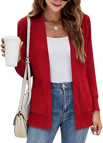 Yousify Womens Cardigan Sweater Long Sleeve Open Front Knit Cardigan Sweater with Pockets