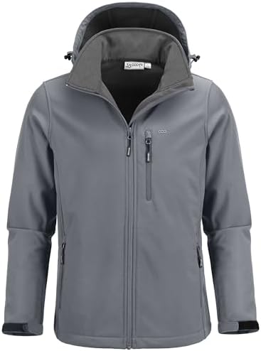 33,000ft Men’s Softshell Jacket with Hood Fleece Lined Windbreaker Lightweight Waterproof Jackets for Hiking