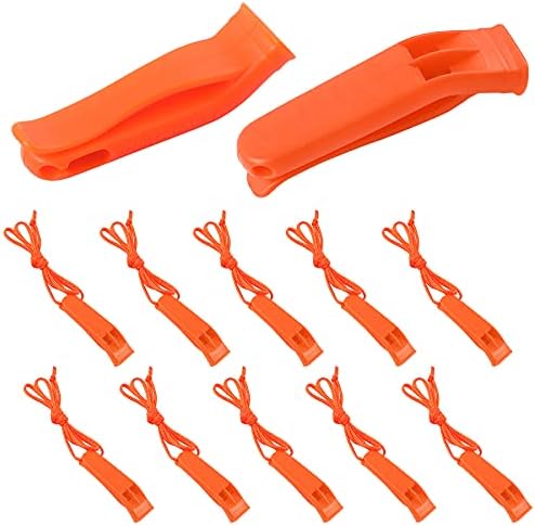 AUGSUN 10 Pcs Safety Whistle Marine Whistle Plastic Whistles with Lanyard for Emergency