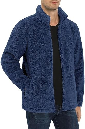 MAGNIVIT Men’s Fluffy Fuzzy Sherpa Jackets Fleece Lined Warm Full Zip Casual Jacket Outdoor Winter Coats with Pockets